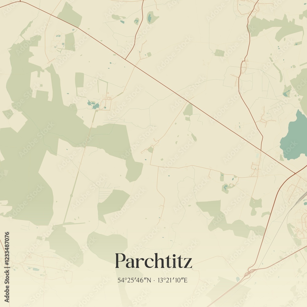 Fototapeta premium Vintage map of Parchtitz, Germany.