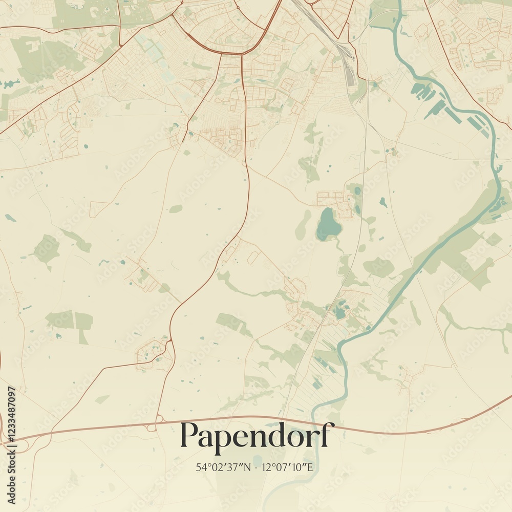 Fototapeta premium Vintage map of Papendorf, Germany.