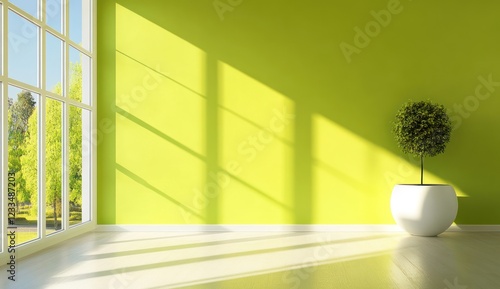 Modern interior design, lime green wall