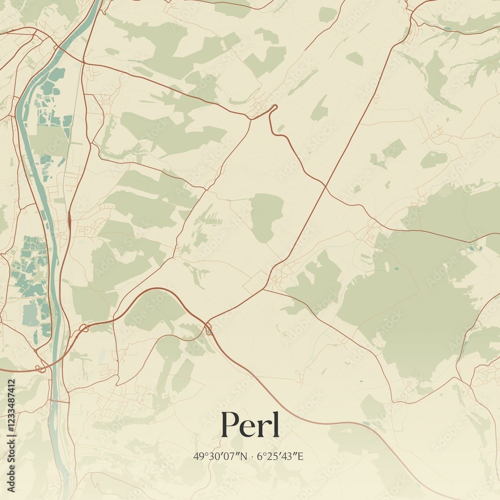 Fototapeta premium Vintage map of Perl, Germany.