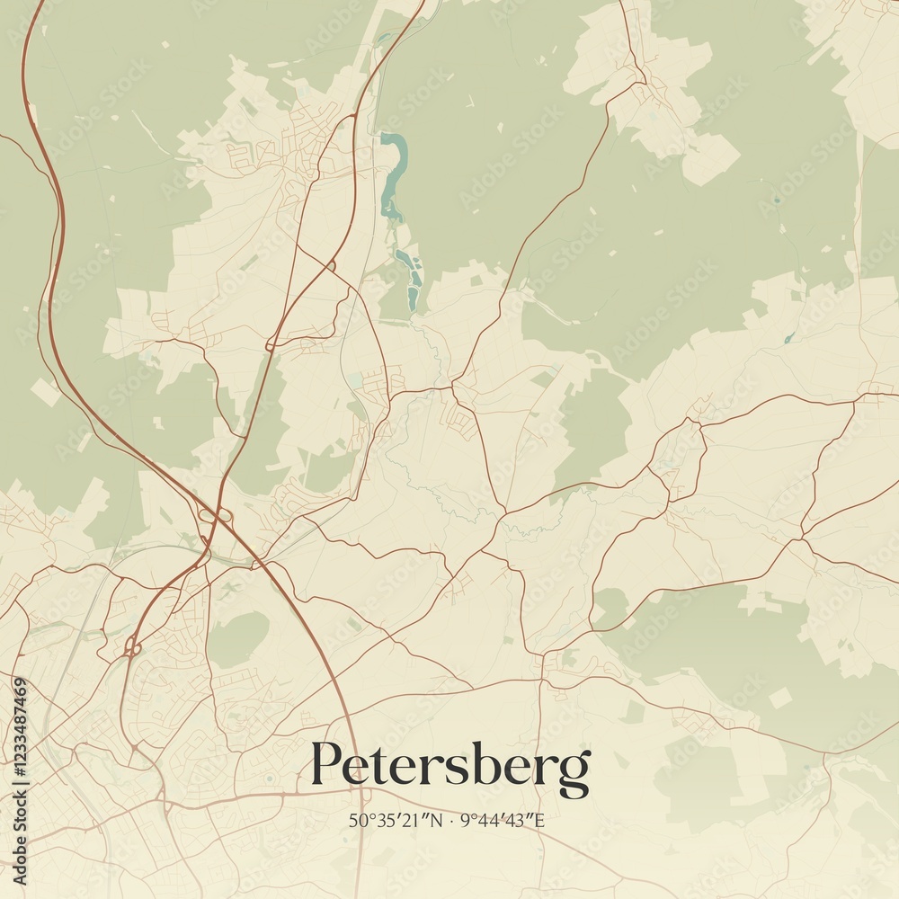 Fototapeta premium Vintage map of Petersberg, Germany.