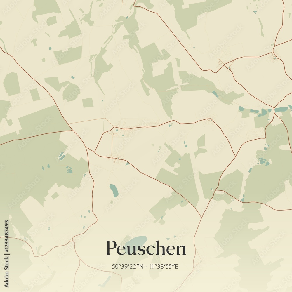 Obraz premium Vintage map of Peuschen, Germany.
