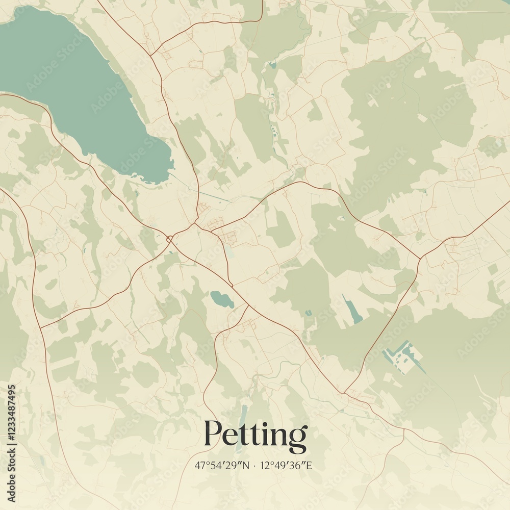 Fototapeta premium Vintage map of Petting, Germany.