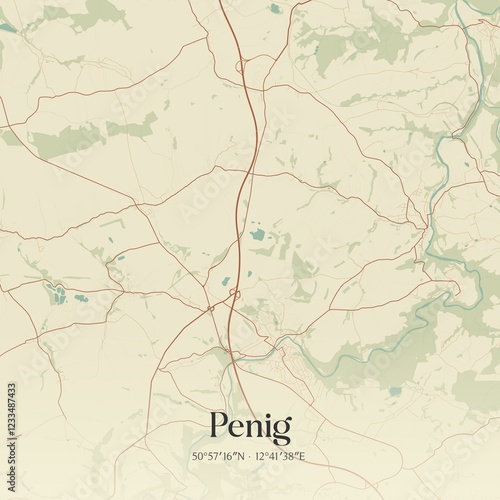 Vintage map of Penig, Germany. photo