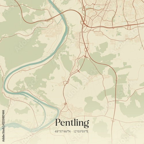 Vintage map of Pentling, Germany.