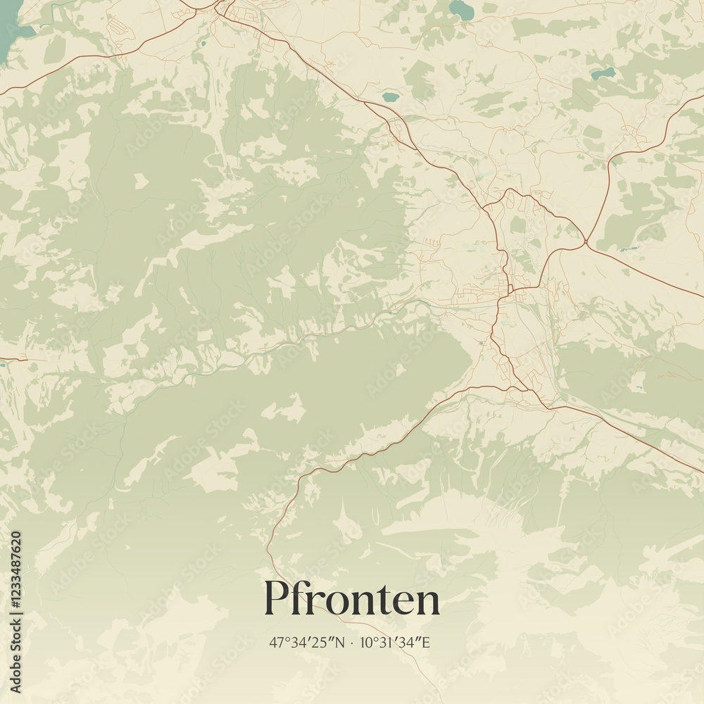 Naklejka premium Vintage map of Pfronten, Germany.