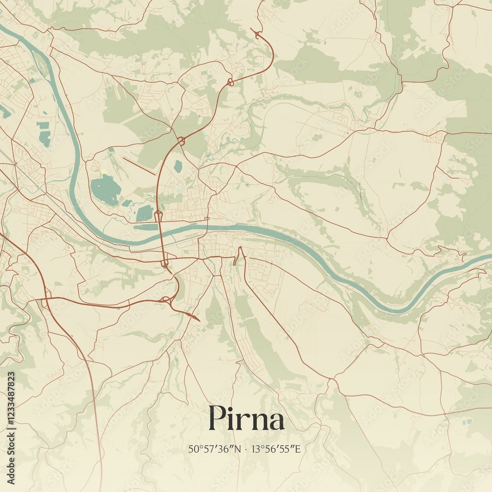 Obraz premium Vintage map of Pirna, Germany.