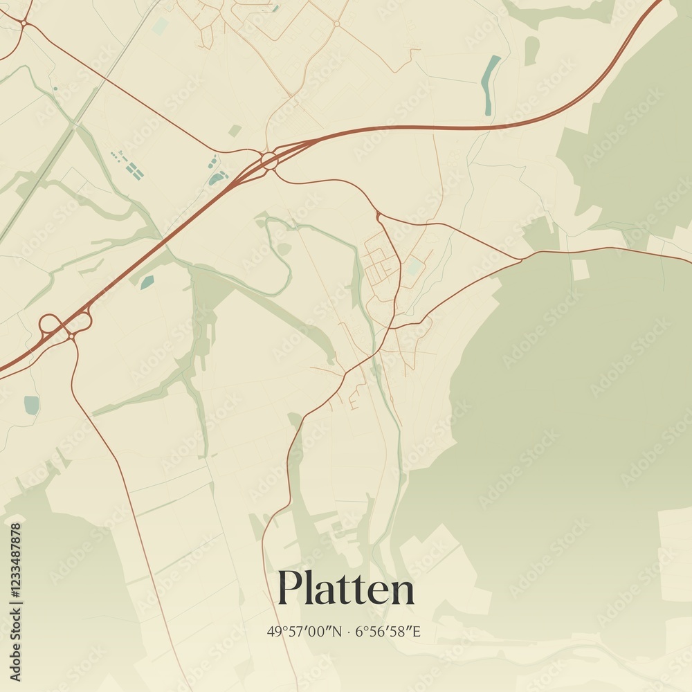 Fototapeta premium Vintage map of Platten, Germany.