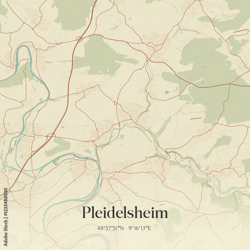 Fototapeta premium Vintage map of Pleidelsheim, Germany.