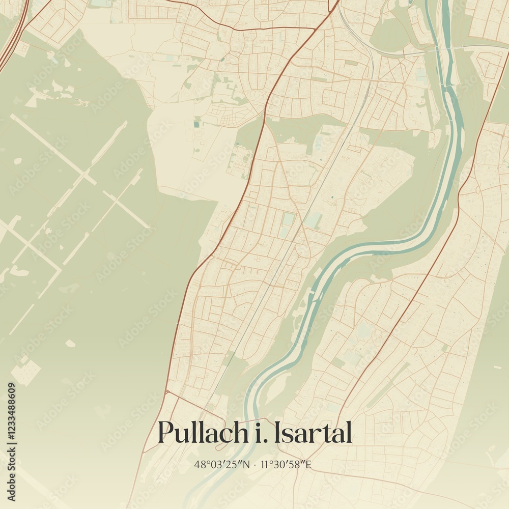 Fototapeta premium Vintage map of Pullach i. Isartal, Germany.