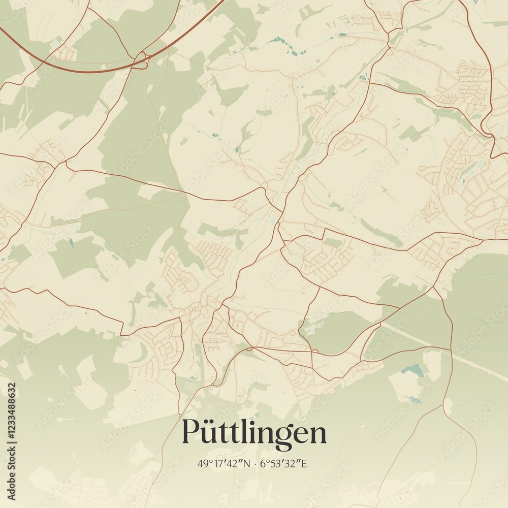 Fototapeta premium Vintage map of Puttlingen, Germany.