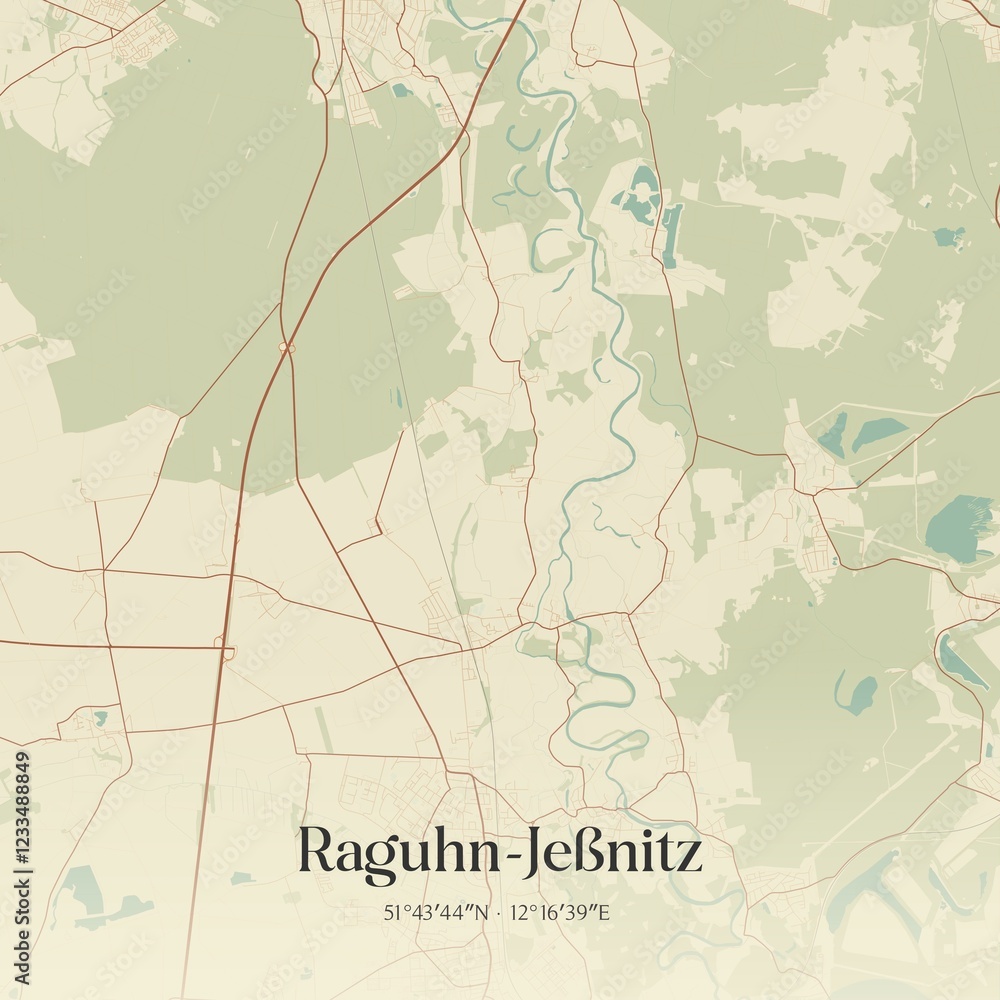 Fototapeta premium Vintage map of Raguhn-Jeßnitz, Germany.