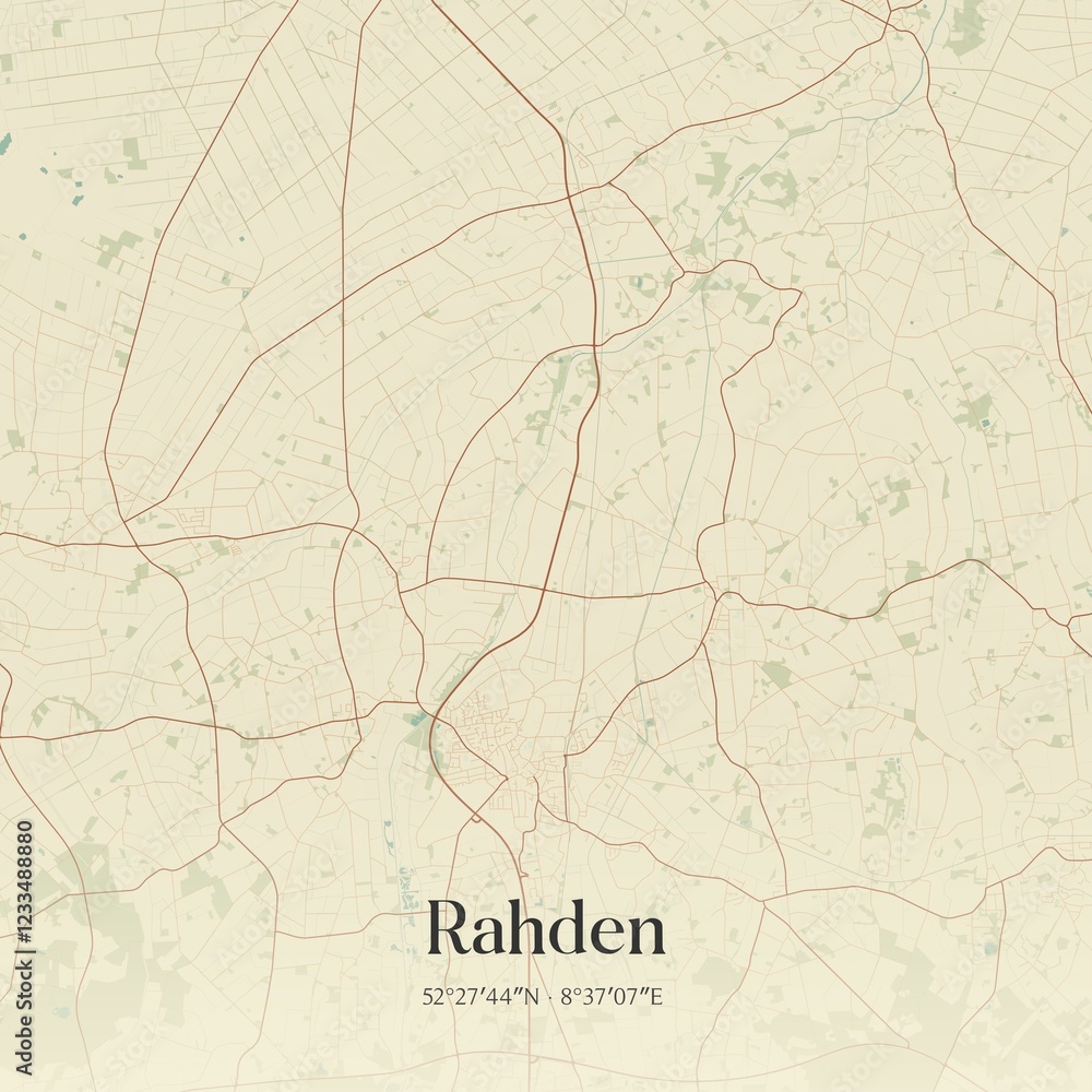 Fototapeta premium Vintage map of Rahden, Germany.