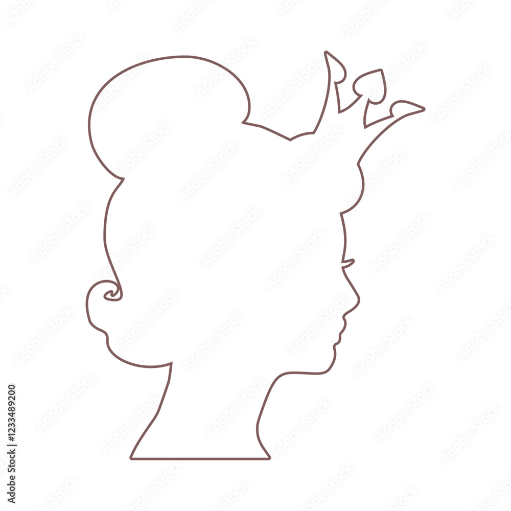 Profile view silhouette of a princess or queen. Cute girl portrait. Fashion branding emblem. Profile view silhouette of a princess or queen. Cute girl portrait. Fashion branding emblem.