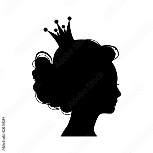 Profile view silhouette of a princess or queen. Cute girl portrait. Fashion branding emblem.