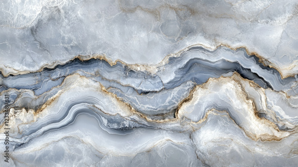 Fototapeta premium Elegant Blue and Gray Marble Texture with Subtle Golden Accents