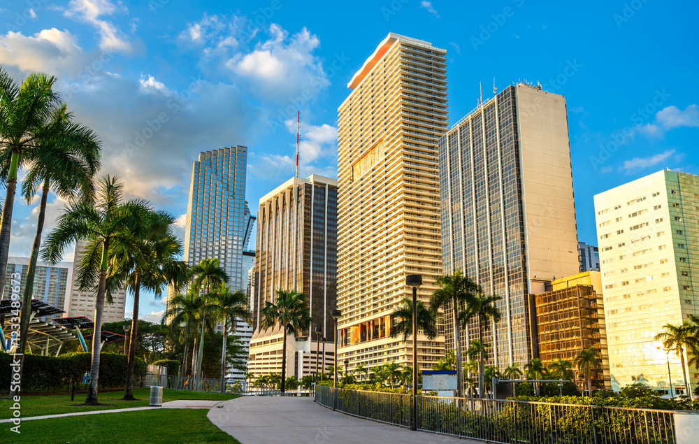 Skyscrapers of Downtown Miami seen from Bayfront Park, Florida, United States Skyscrapers of Downtown Miami seen from Bayfront Park, Florida, United States