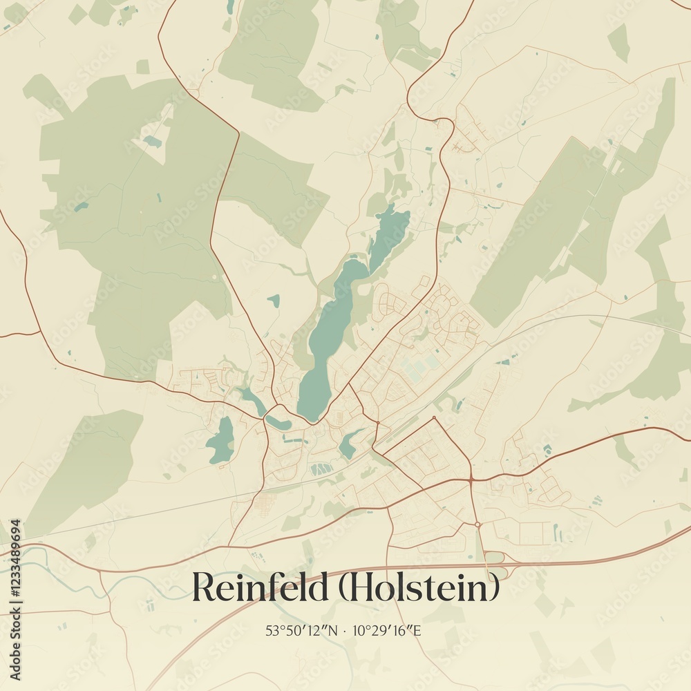 Fototapeta premium Vintage map of Reinfeld (Holstein), Germany.