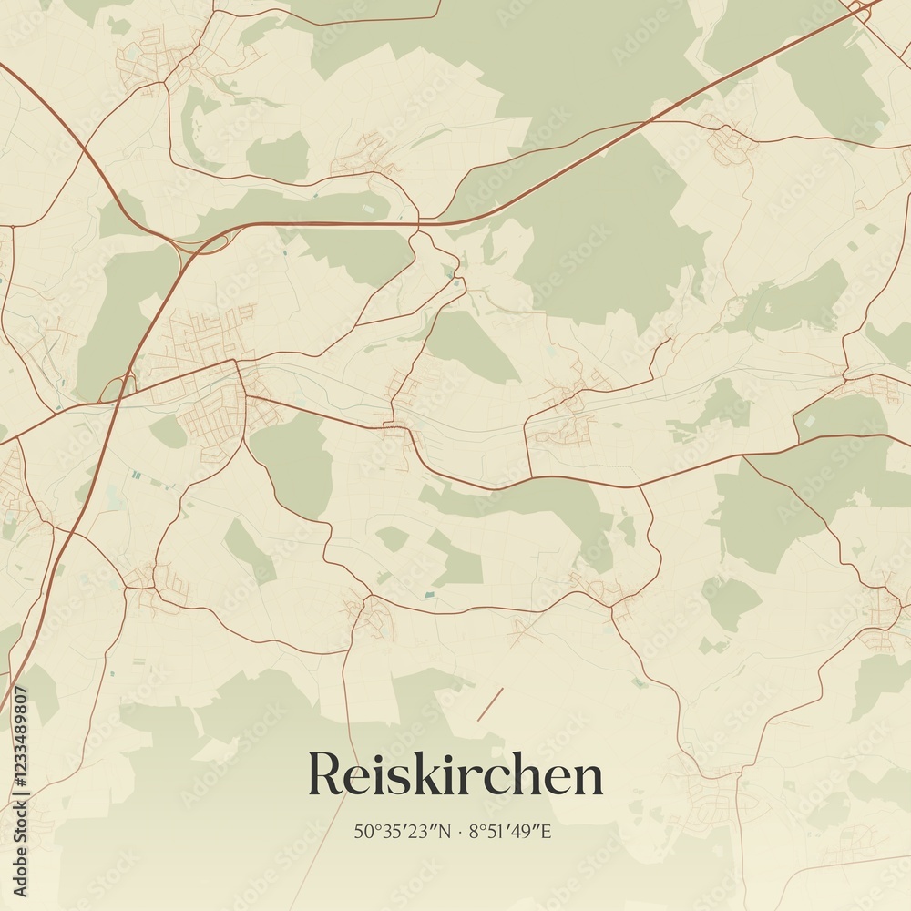 Fototapeta premium Vintage map of Reiskirchen, Germany.