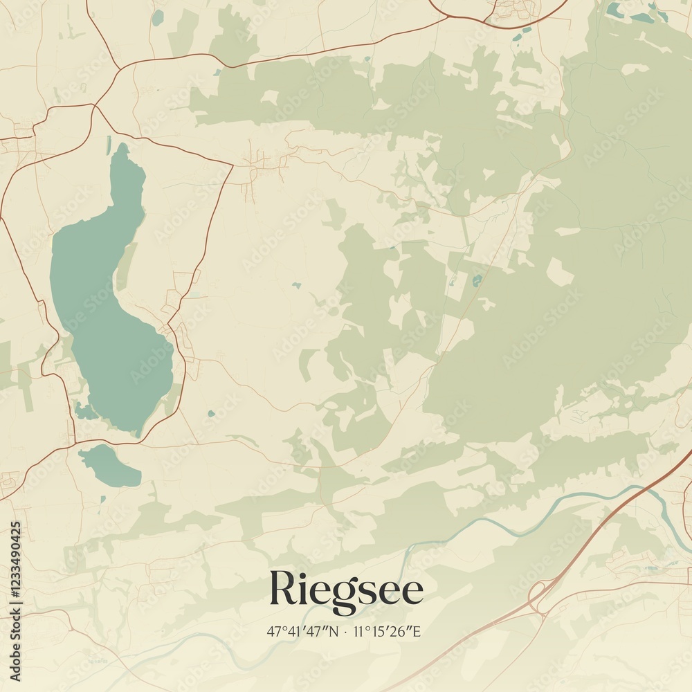Obraz premium Vintage map of Riegsee, Germany.