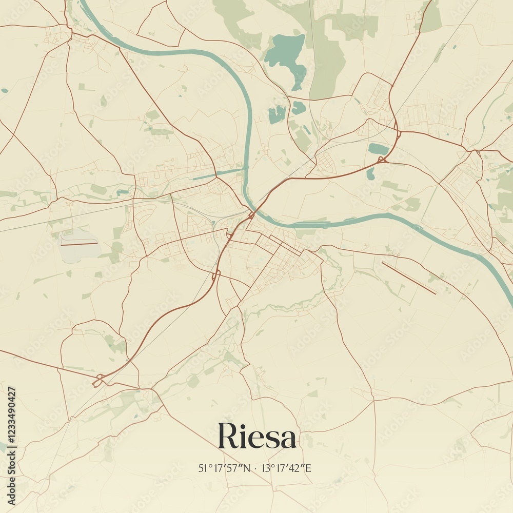 Fototapeta premium Vintage map of Riesa, Germany.