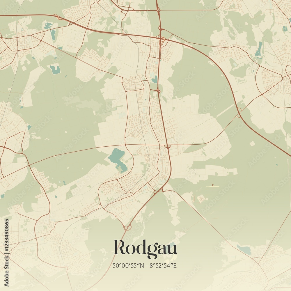 Fototapeta premium Vintage map of Rodgau, Germany.