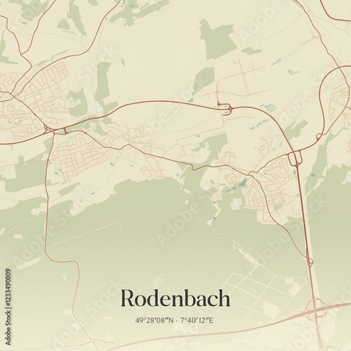 Vintage map of Rodenbach, Germany. photo