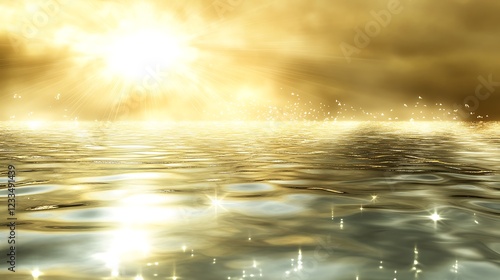 Golden Sunset Over Calm Water With Glimmering Particles