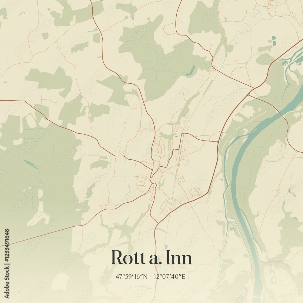 Fototapeta premium Vintage map of Rott a. Inn, Germany.