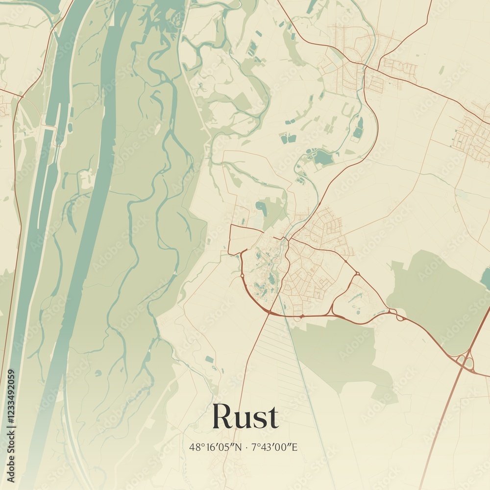 Fototapeta premium Vintage map of Rust, Germany.