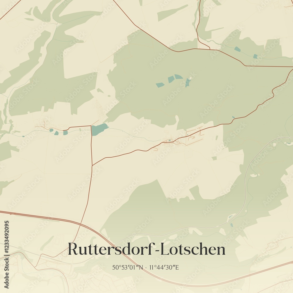 Fototapeta premium Vintage map of Ruttersdorf-Lotschen, Germany.