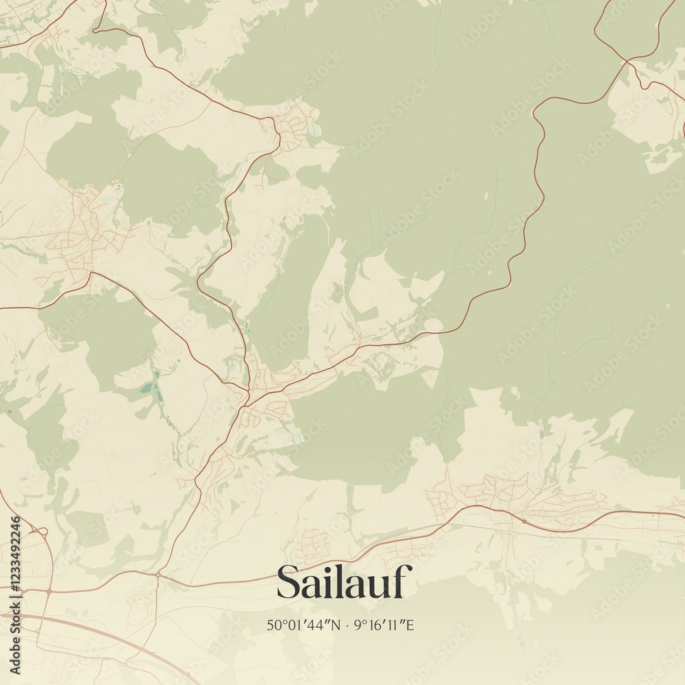 Fototapeta premium Vintage map of Sailauf, Germany.
