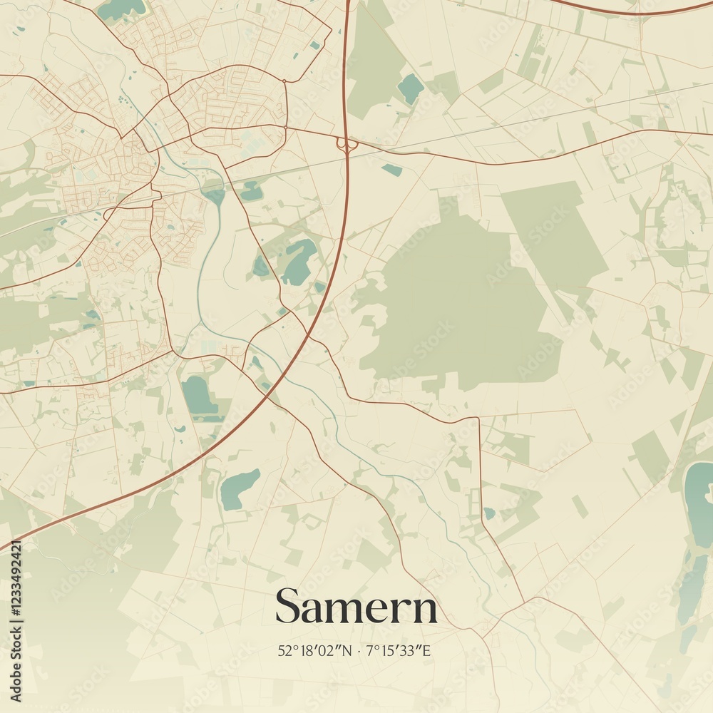 Fototapeta premium Vintage map of Samern, Germany.
