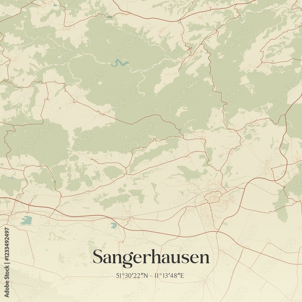 Fototapeta premium Vintage map of Sangerhausen, Germany.