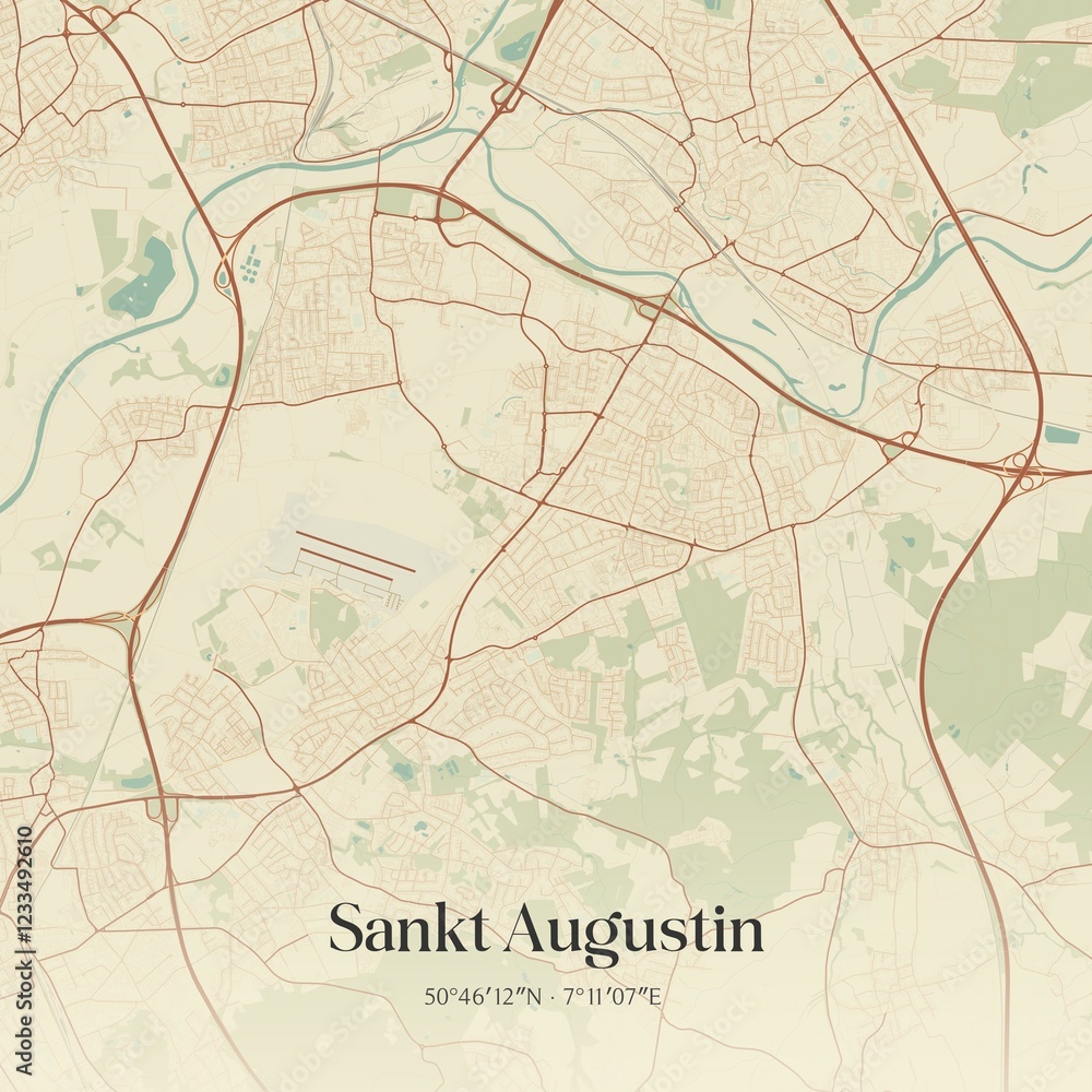 Fototapeta premium Vintage map of Sankt Augustin, Germany.