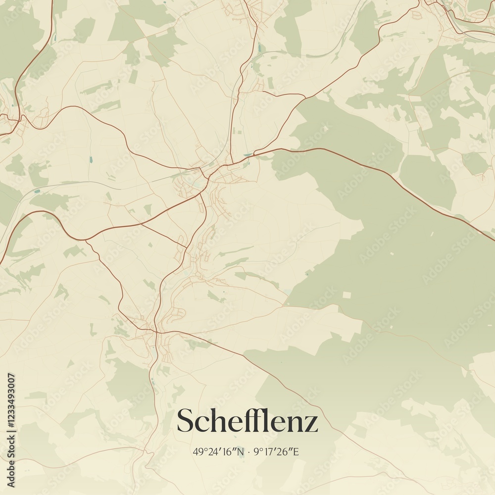 Fototapeta premium Vintage map of Schefflenz, Germany.