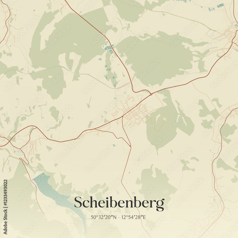 Obraz premium Vintage map of Scheibenberg, Germany.