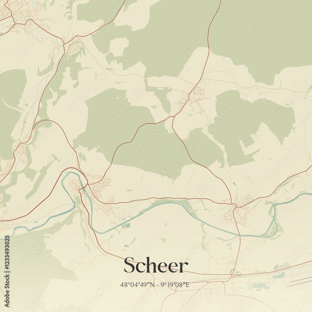 Fototapeta premium Vintage map of Scheer, Germany.