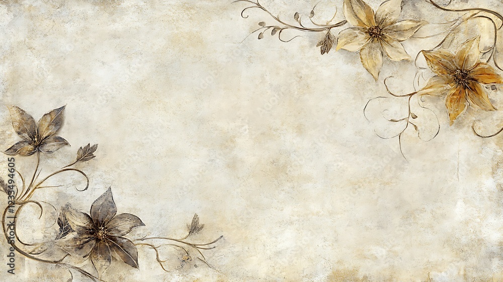 Elegant floral design on textured beige background Elegant floral design on textured beige background