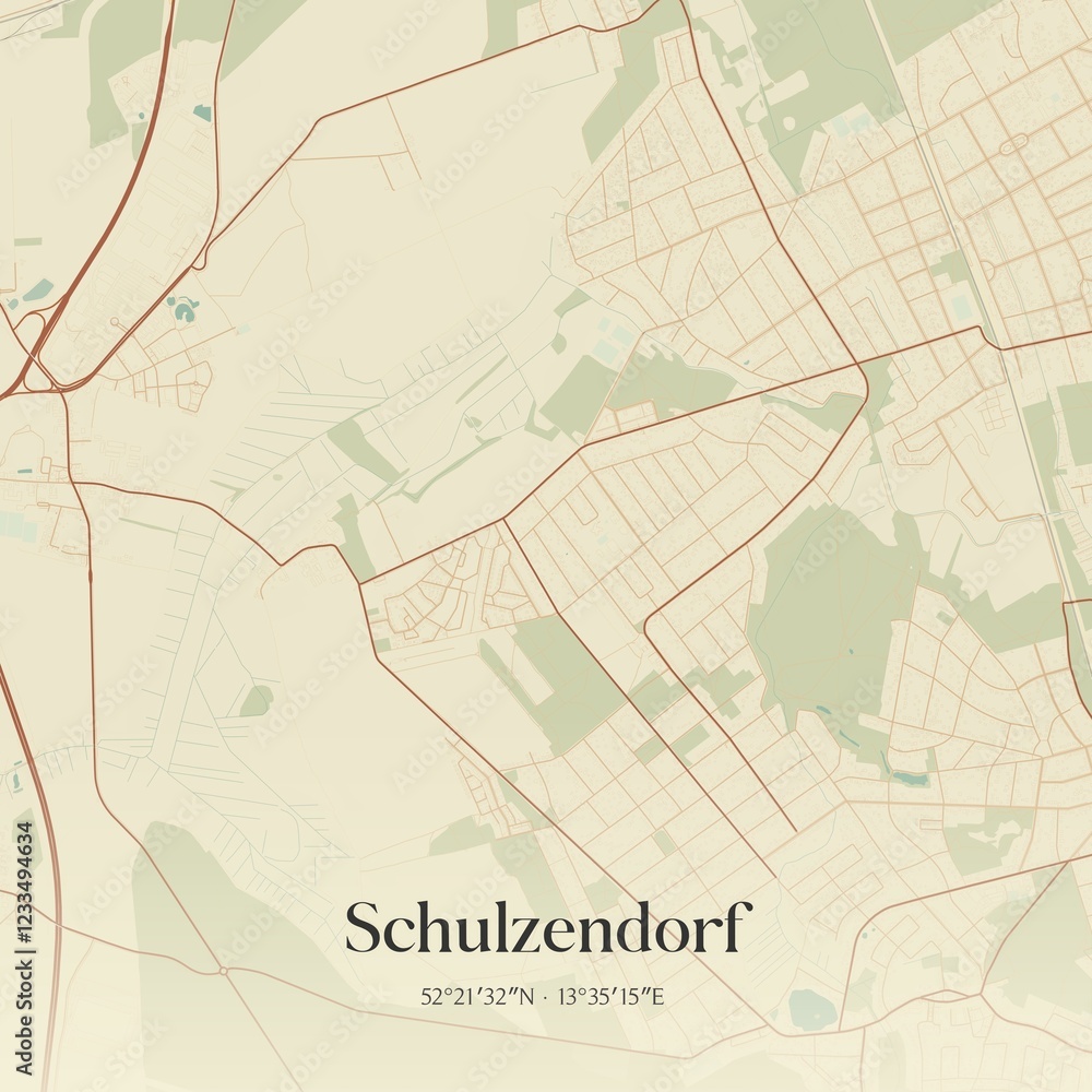 Fototapeta premium Vintage map of Schulzendorf, Germany.