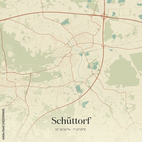 Vintage map of Schuttorf, Germany.