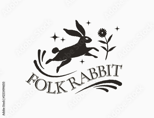 folk style logo text effect with rabbit and flower