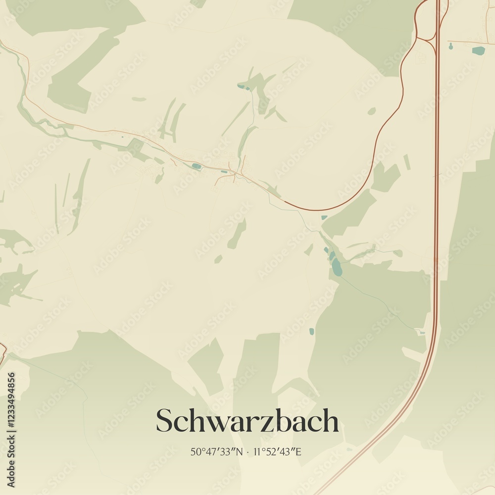 Obraz premium Vintage map of Schwarzbach, Germany.