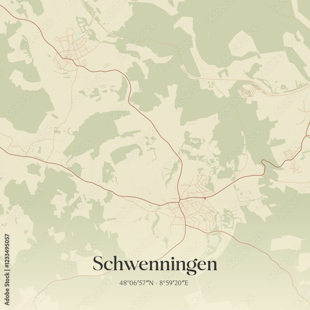 Obraz premium Vintage map of Schwenningen, Germany.