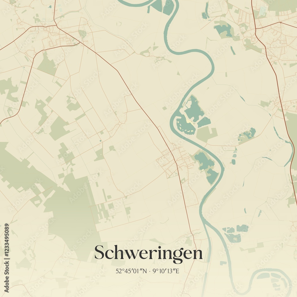 Fototapeta premium Vintage map of Schweringen, Germany.