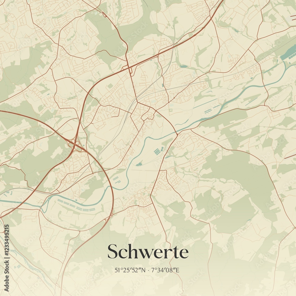 Fototapeta premium Vintage map of Schwerte, Germany.