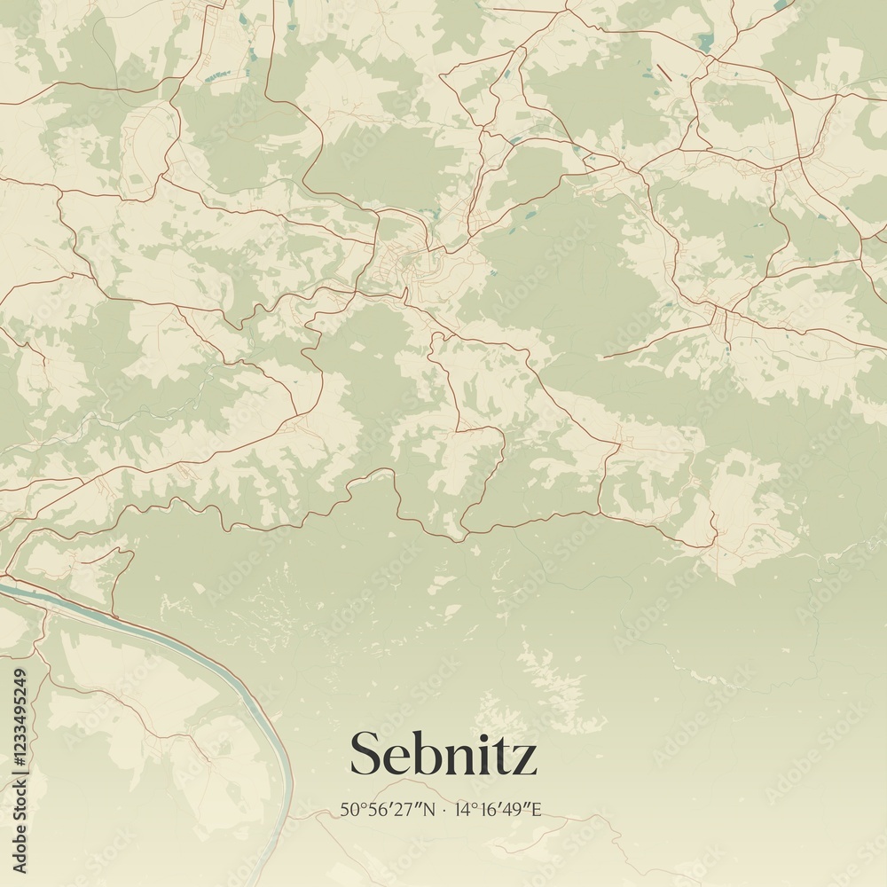 Fototapeta premium Vintage map of Sebnitz, Germany.