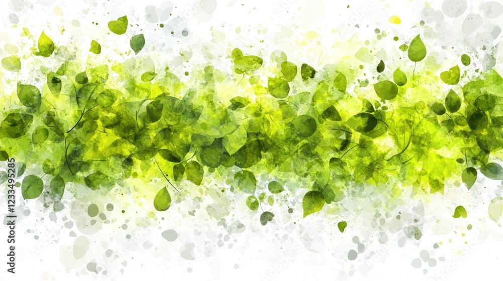 Spring leaves banner, nature background, green foliage, fresh growth, website header