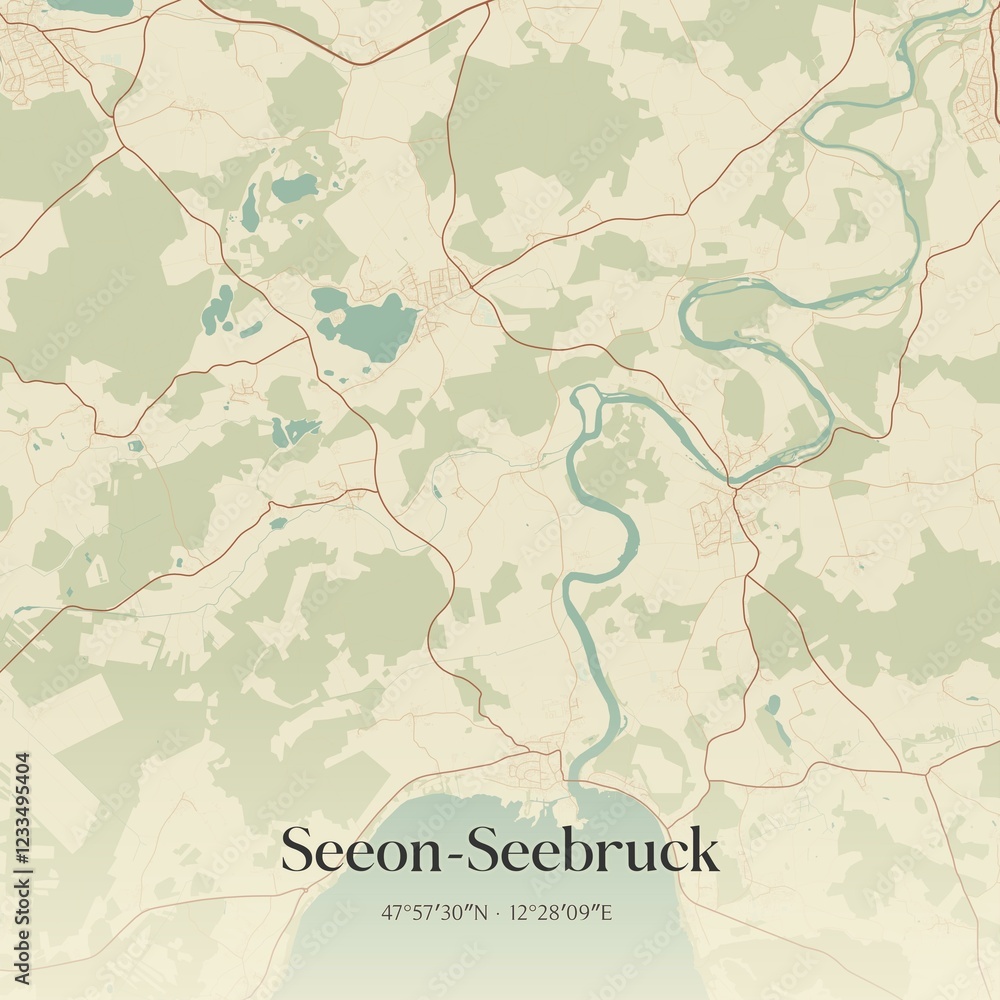 Fototapeta premium Vintage map of Seeon-Seebruck, Germany.