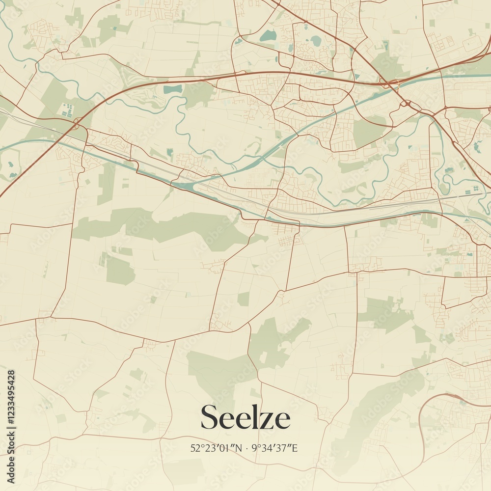 Fototapeta premium Vintage map of Seelze, Germany.